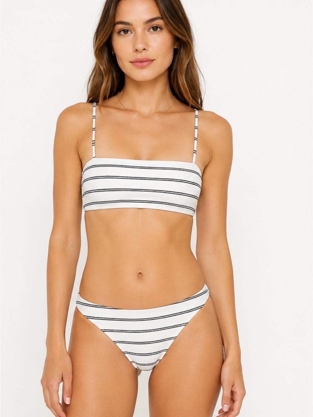 Madewell White and Black Striped Bikini Set